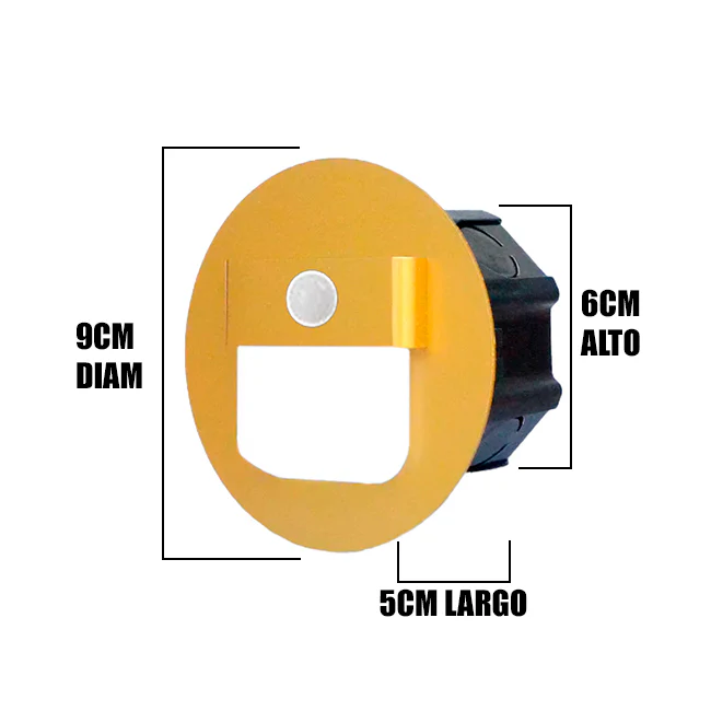 SPOT LUZ GUÍA DE PASO FERNANDA LED ASIMÉTRICO 3W CIRCULAR DORADO CON SENSOR DE MOVIMIENTO LUZ CÁLIDA - Image 4