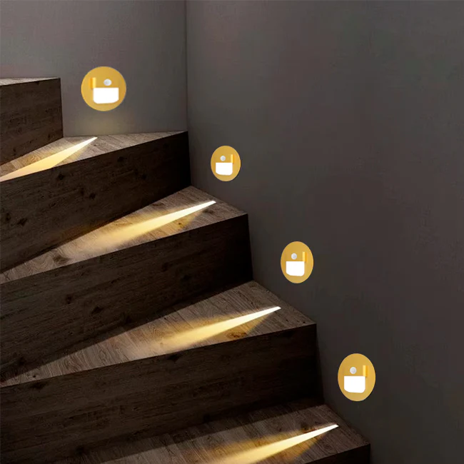 SPOT LUZ GUÍA DE PASO FERNANDA LED ASIMÉTRICO 3W CIRCULAR DORADO CON SENSOR DE MOVIMIENTO LUZ CÁLIDA - Image 5