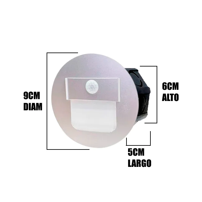 SPOT LUZ GUÍA DE PASO GABRIELA LED ASIMÉTRICO 3W CIRCULAR PLATEADO CON SENSOR DE MOVIMIENTO LUZ CÁLIDA - Image 4