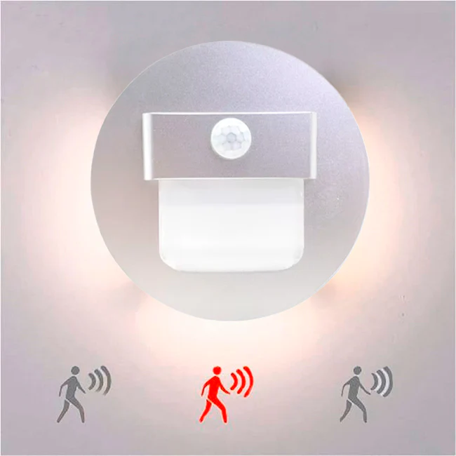 SPOT LUZ GUÍA DE PASO GABRIELA LED ASIMÉTRICO 3W CIRCULAR PLATEADO CON SENSOR DE MOVIMIENTO LUZ CÁLIDA - Image 9