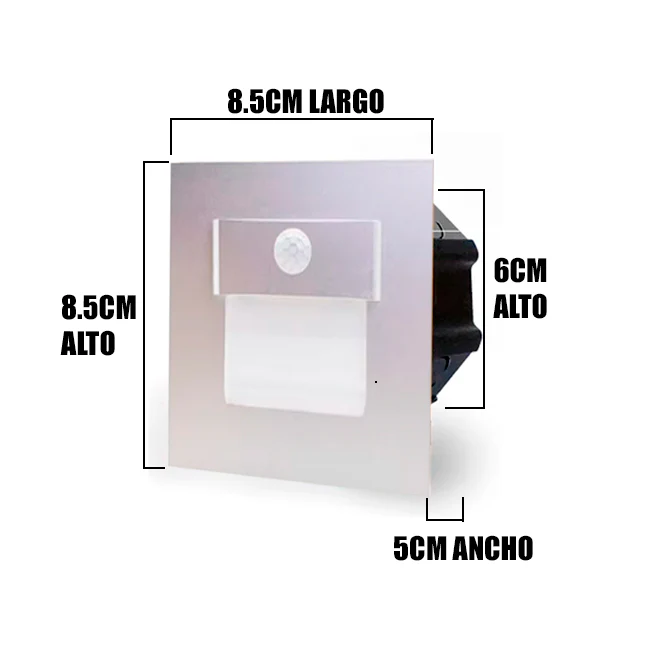 SPOT LUZ GUÍA DE PASO IVONE LED ASIMÉTRICO 3W CUADRADO PLATEADO CON SENSOR DE MOVIMIENTO LUZ CÁLIDA - Image 10