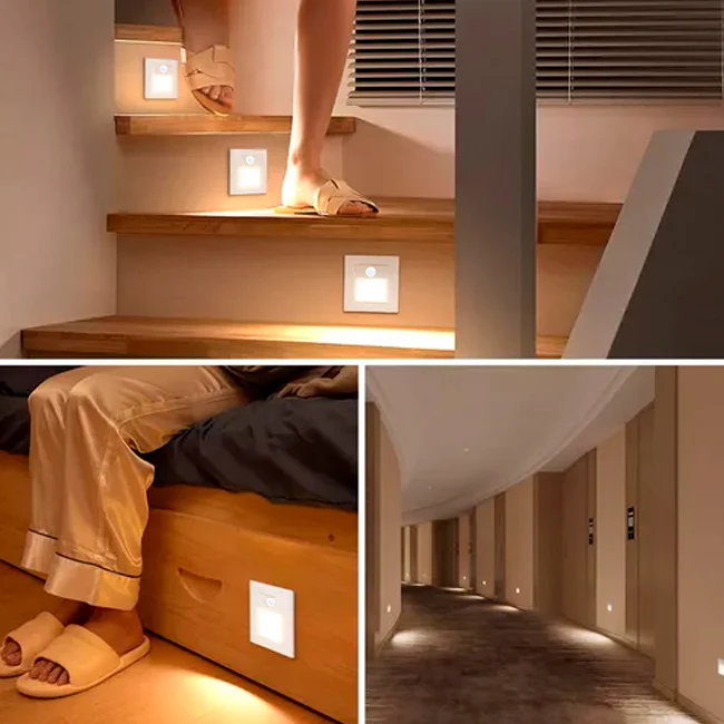 SPOT LUZ GUÍA DE PASO ISIS ASIMÉTRICO LED 3W CUADRADO BLANCO CON SENSOR DE MOVIMIENTO LUZ CÁLIDA - Image 4