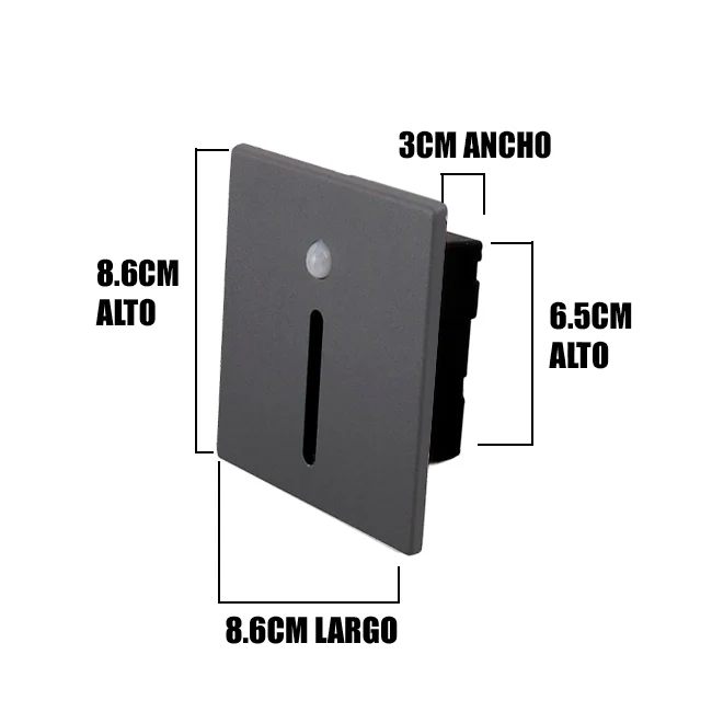 SPOT LUZ GUÍA DE PASO JACQUELINE LED ASIMÉTRICO 3W CUADRADO NEGRO CON SENSOR DE MOVIMIENTO LUZ CÁLIDA - Image 4