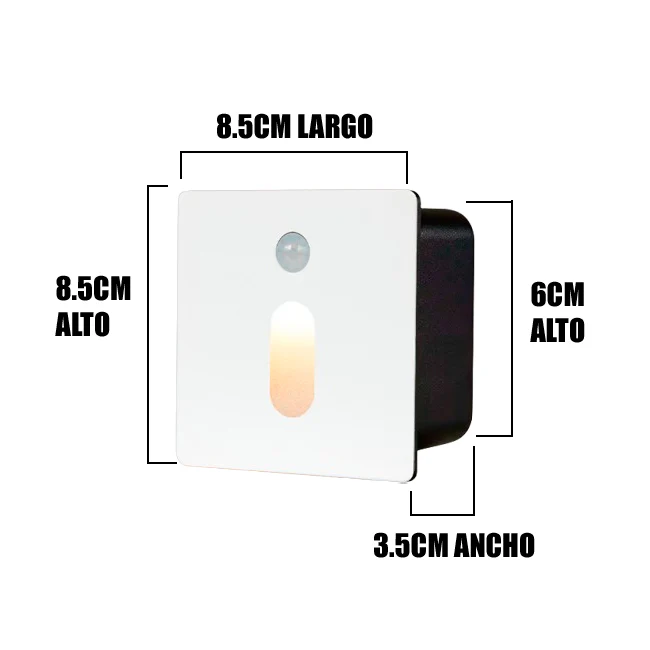 SPOT LUZ GUÍA DE PASO LUCIANA LED ASIMÉTRICO 3W CUADRADO BLANCO CON SENSOR DE MOVIMIENTO LUZ CÁLIDA - Image 8