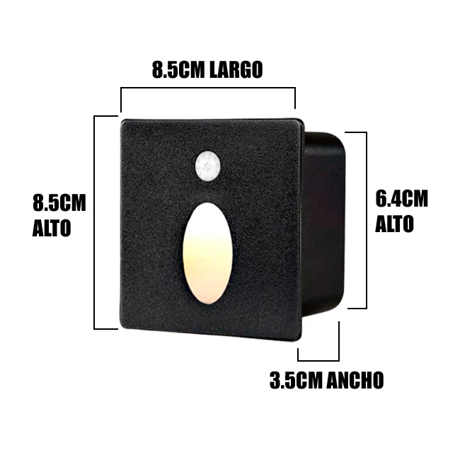 SPOT LUZ GUÍA DE PASO LORENA LED ASIMÉTRICO 3W CUADRADO NEGRO CON SENSOR DE MOVIMIENTO LUZ CÁLIDA - Image 4