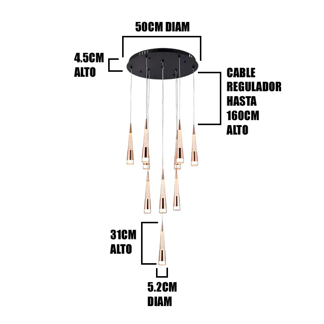 LÁMPARA COLGANTE PREMIUM FLOREANA BLACK AND GOLD LED + CONTROL REMOTO - Image 4