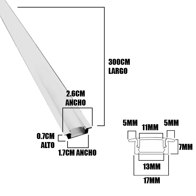 PERFIL DE ALUMINIO 3.00MTS EMPOTRABLE PARA CINTA LED - Image 5