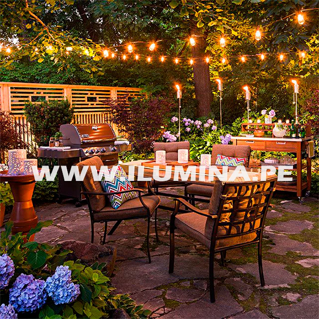 SET COMPLETO - GUIRNALDA LED COLGANTE DE 10MTS + 20 FOCOS LED TIPO PERA FILAMENTO AMBER 6W 2700K LUZ CÁLIDA ASH - Image 6