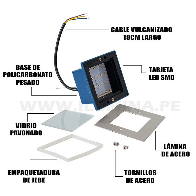 SPOT LUZ GUÍA DE PASO DE ESCALERA CUADRADO GRANDE SIN REJILLA 3W LUZ CÁLIDA - Image 4