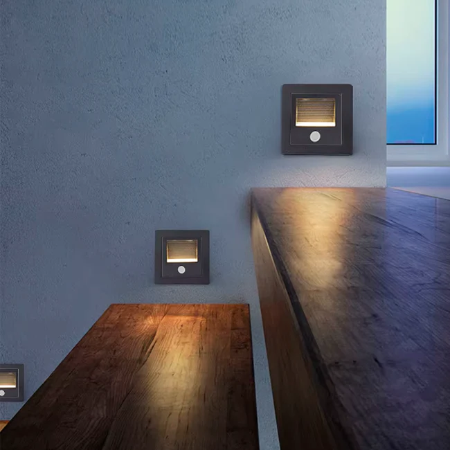 SPOT LUZ GUÍA DE PASO DE ESCALERA LED 3W SIMETRICA NEGRO CON SENSOR DE MOVIMIENTO - Image 3