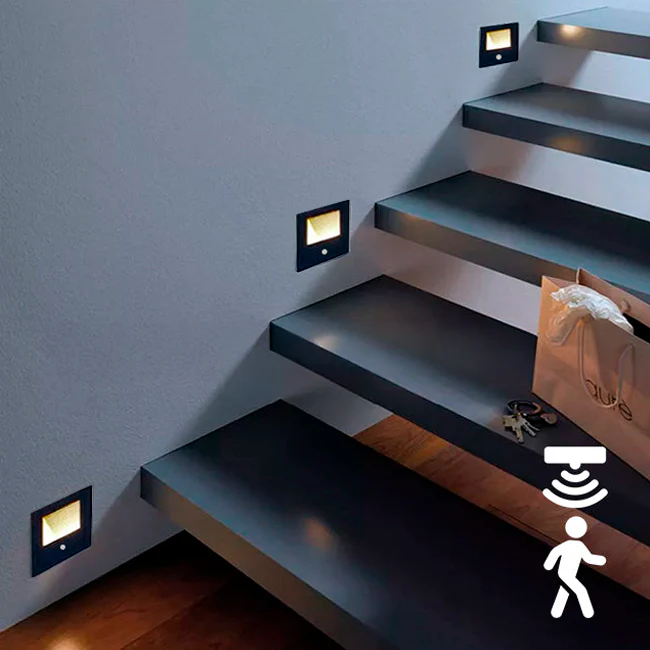 SPOT LUZ GUÍA DE PASO DE ESCALERA LED 3W SIMETRICA NEGRO CON SENSOR DE MOVIMIENTO - Image 8
